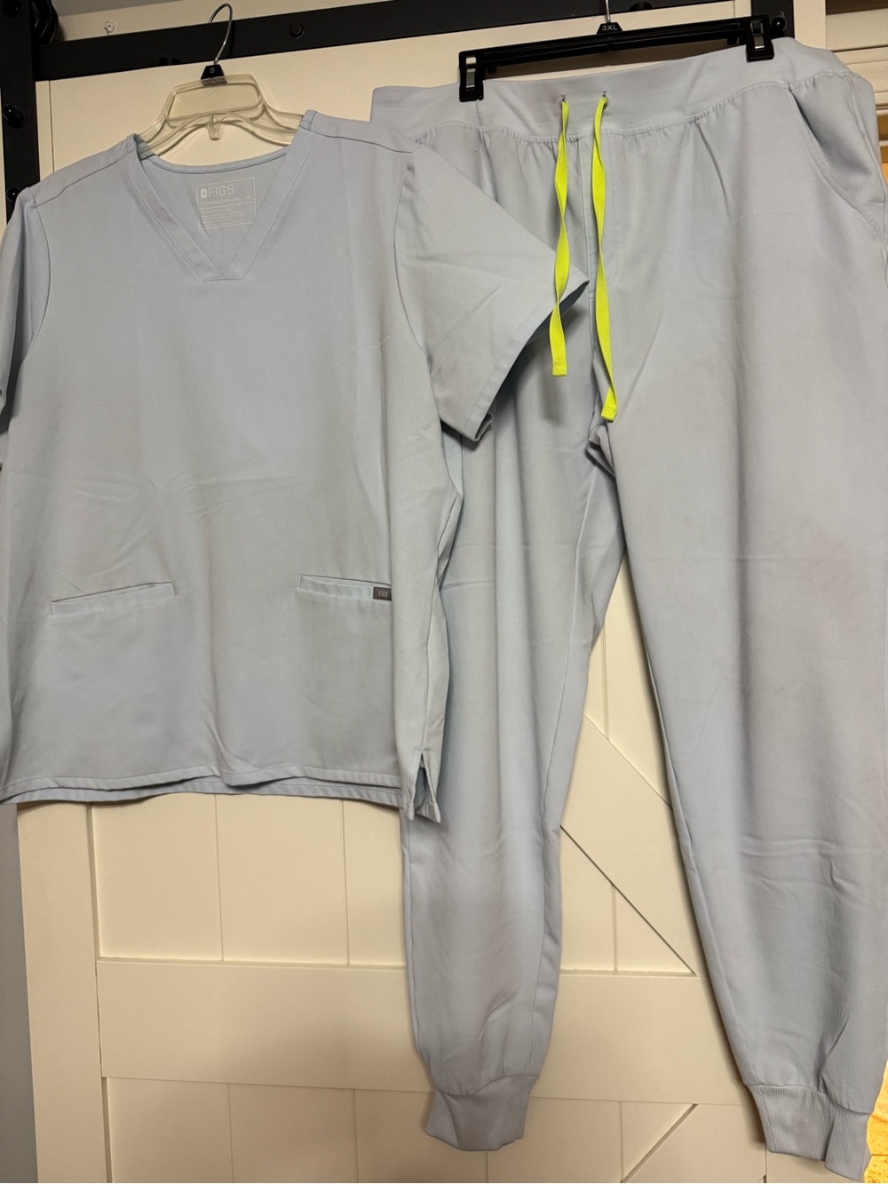 Figs Light Blue Women’s Pajama Scrub Set with Neon Drawstring